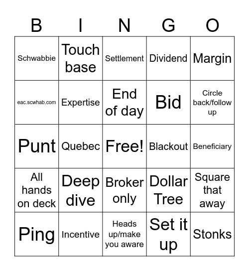 Corporate Lingo Bingo Card