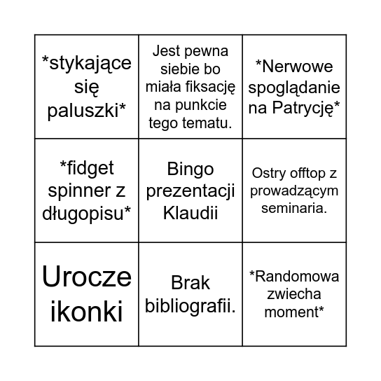 Prezentacje Klaudii Bingo Card