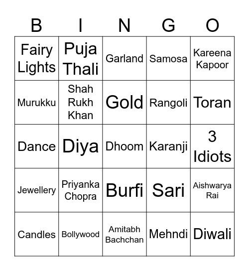 Deepavali Bingo Card