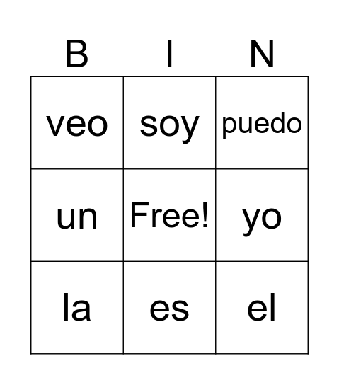 palabras Bingo Card