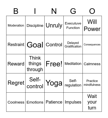 Self Control BINGO Card