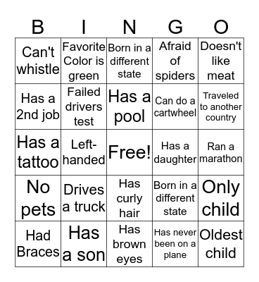 People Bingo  Bingo Card