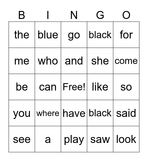 HFW Bingo Card