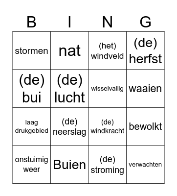 Weerbericht Bingo Card