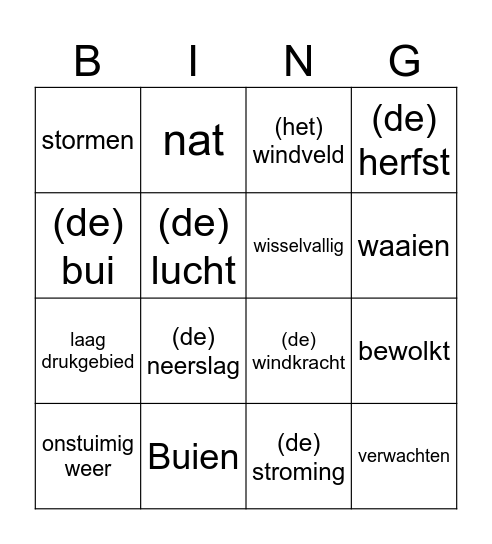 Weerbericht Bingo Card