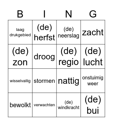 Weersvoorspelling deze week Bingo Card