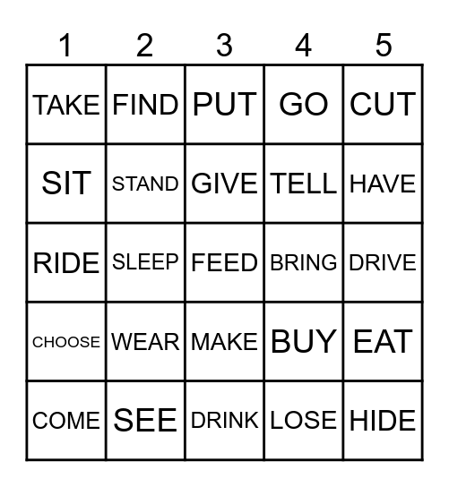 IRREGULAR VERBS Bingo Card