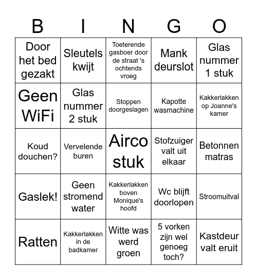 Welkom in ons appartement Bingo Card