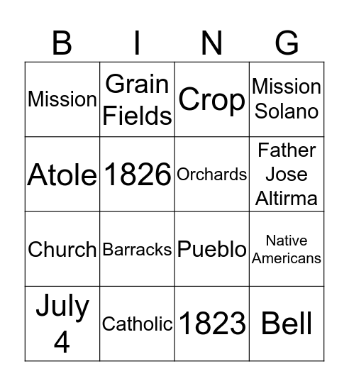 Mission Salono Bingo Card