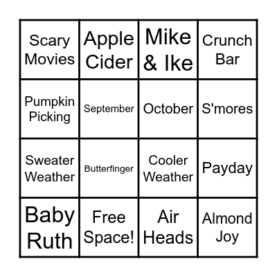 Autumn Things Bingo Card