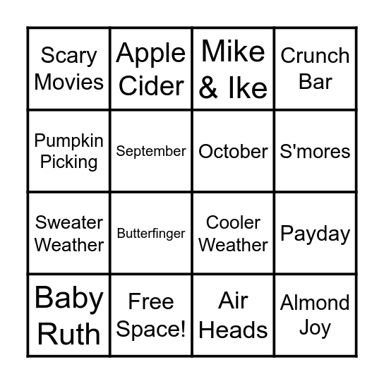Autumn Things Bingo Card