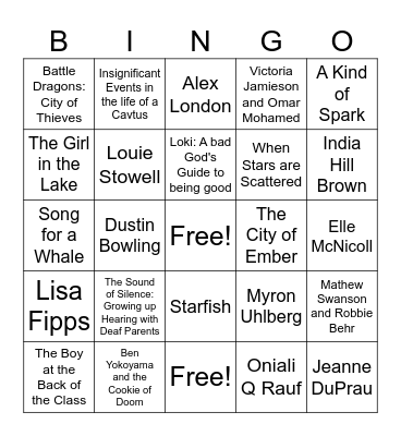 Book Bowl 2023 Bingo Card
