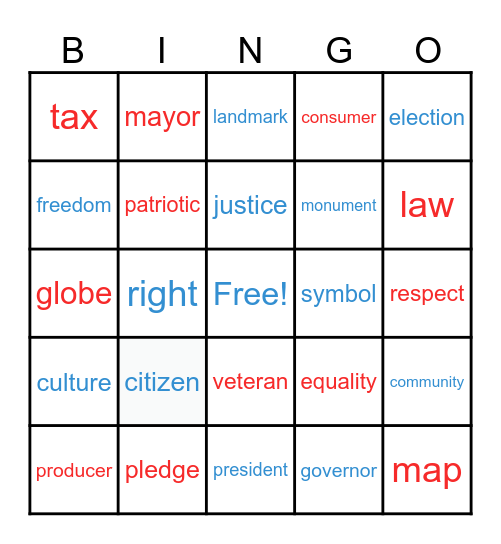 EDUC 381 - Vocabulary Bingo Card