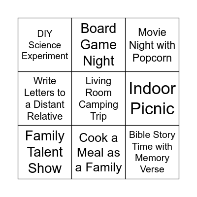 Family Night Bingo Card