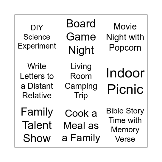 Family Night Bingo Card