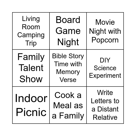 Family Night Bingo Card