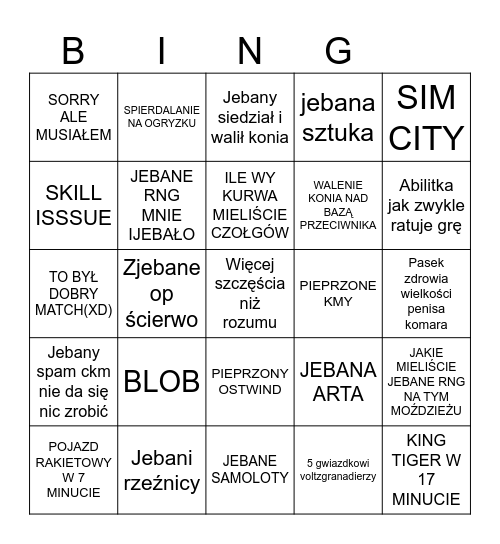 COH <3 Bingo Card