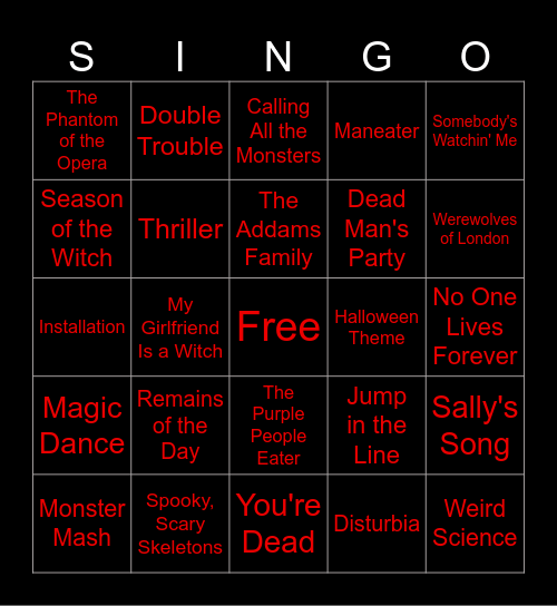 Halloween Singo! Bingo Card