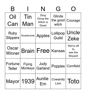 Wizard of Oz Bingo Card