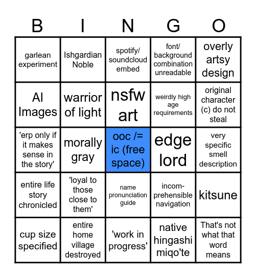 quicksand carrd Bingo Card