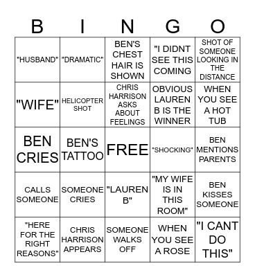 BACHELOR BINGO! Bingo Card