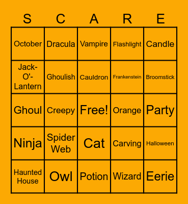 SCARE Time Bingo Card