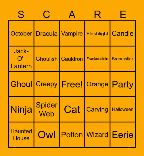SCARE Time Bingo Card