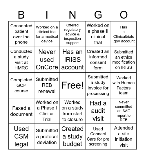 W21C Clinical Trials Bingo Card