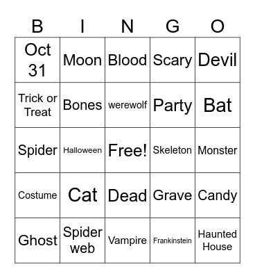 Halloween Bingo Card