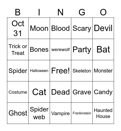 Halloween Bingo Card