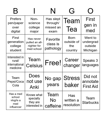 MSMS Med Student Section Bingo! Bingo Card
