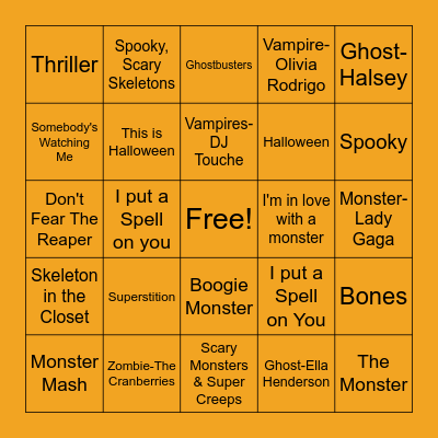 Spooky Music Bingo! Bingo Card