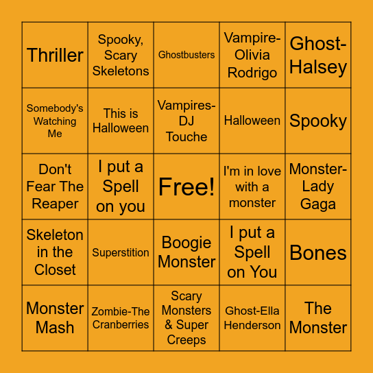 Spooky Music Bingo! Bingo Card