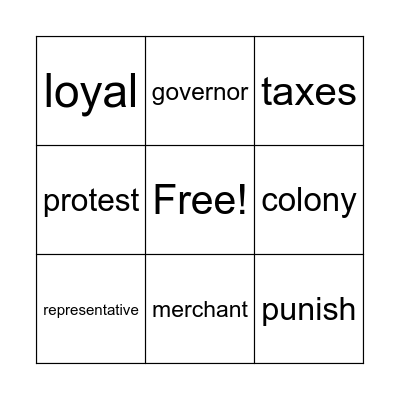 The Boston Tea Party Bingo Card