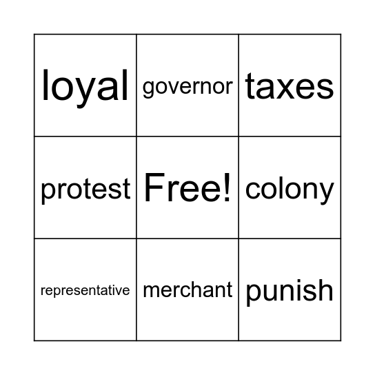 The Boston Tea Party Bingo Card