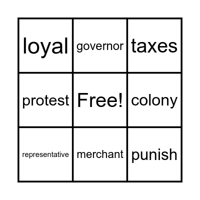 The Boston Tea Party Bingo Card