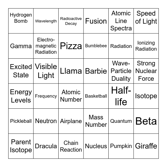 Word Sneak Bingo Card