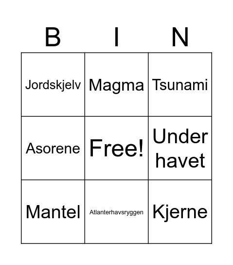 Naturfag Jordas indre og ytre Bingo Card