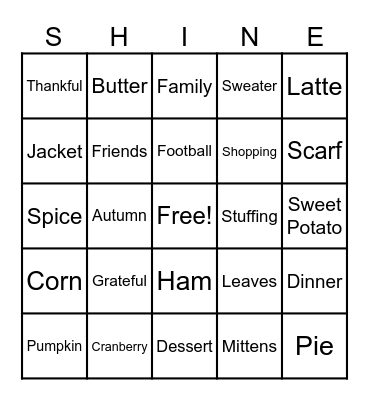 Fall Bingo Card