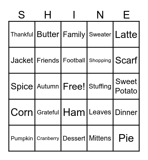 Fall Bingo Card