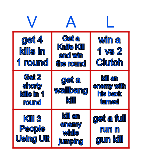 Valorant BINGO! Bingo Card