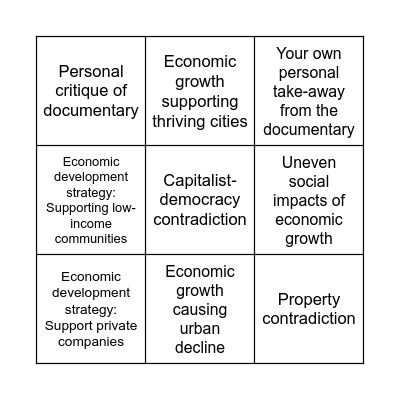 Economic development bingo Card