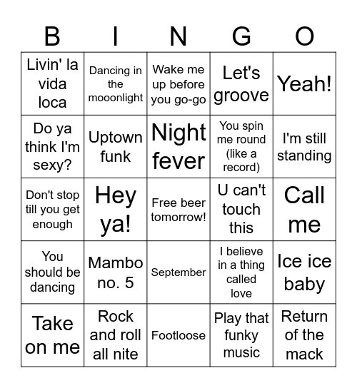 Party Time Bingo Card