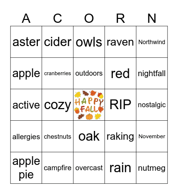 Fall into Fun Halloween Bingo Card