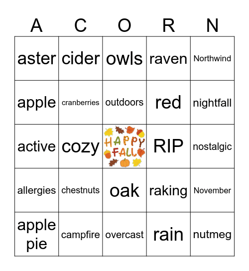 Fall into Fun Halloween Bingo Card