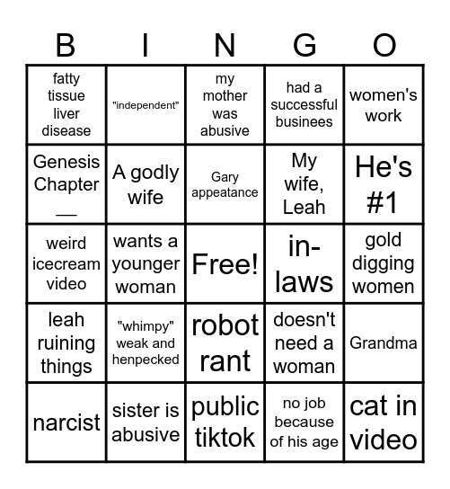 Steve Bingo Card