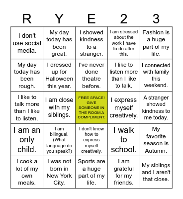 Storytelling Bingo Card