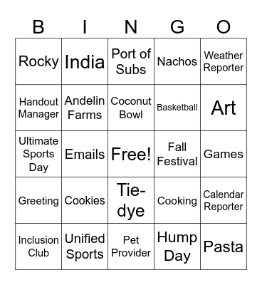 Madden Class Fall 2023 Bingo Card