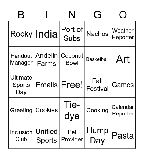 Madden Class Fall 2023 Bingo Card