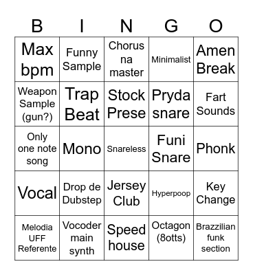 Broducer Bingo Card
